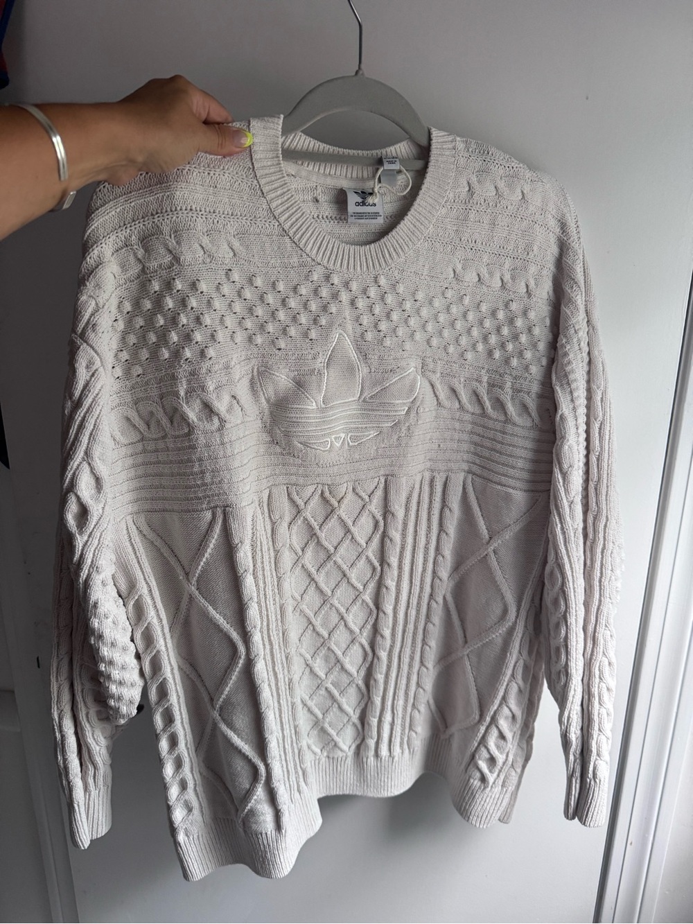 adidas Women's Cream Cable Knit Trefoil Sweater